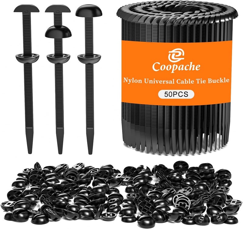Coopache Nylon Universal Cable Tie Buckle for Car Heavy Duty, Upgraded Automotive Zipper Clips, Fender Zip Ties Fasteners, Top Movable Dome (Black 50 PCS) - Image 1